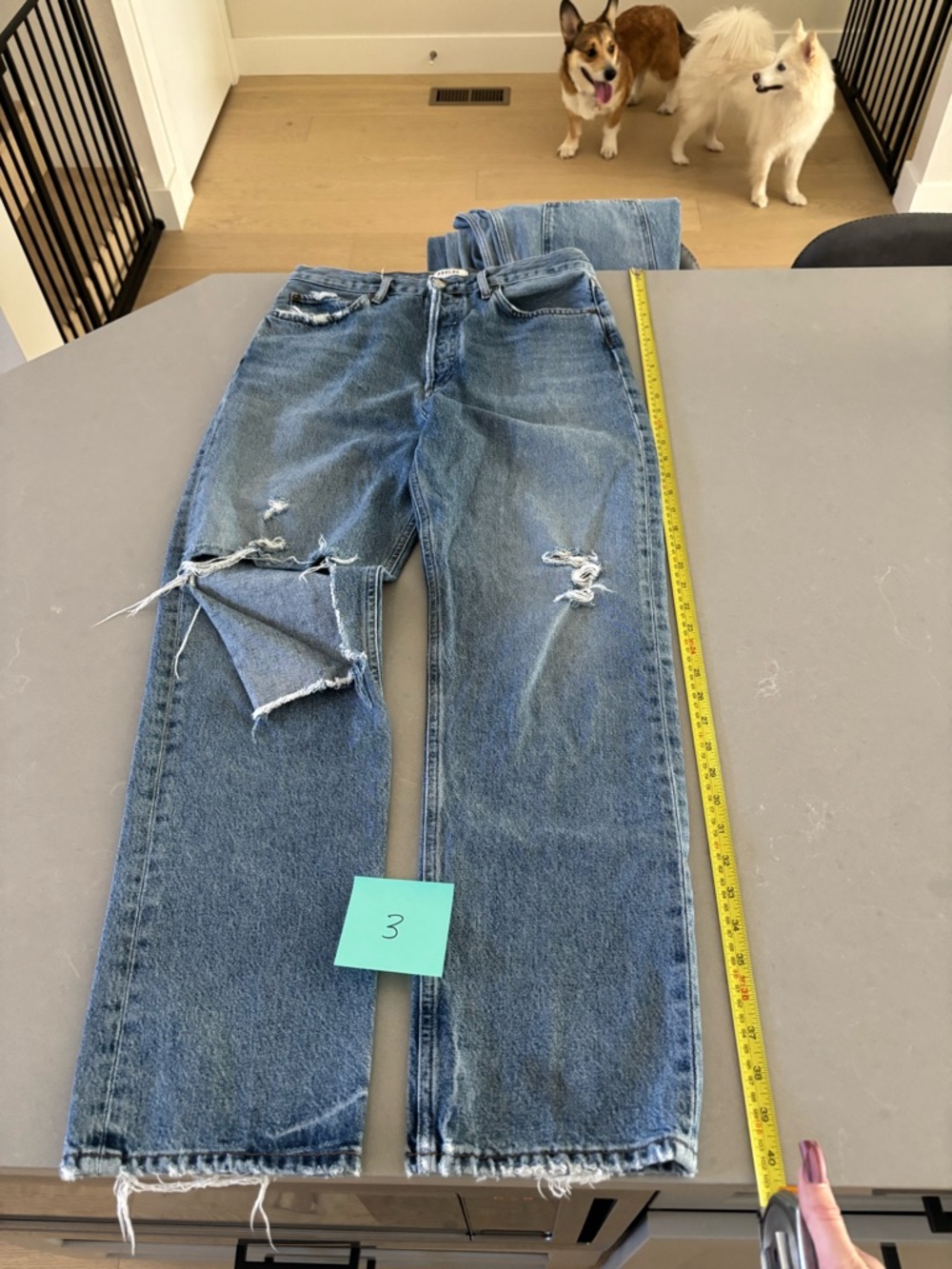 Agolde Blue Straight-Leg Distressed Jeans